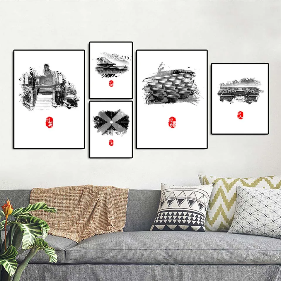 Home Decoration Print Canvas Paintings Wall Art Poster Picture For Living Room Black white Create Chinese ink and wash | Дом и сад