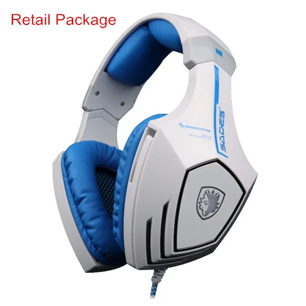 White Blue Retail SADES A60, USB 7,1, объемный звук, профессиональная игровая гарнитура, геймер, вибрация, супер бас, Накладные наушники, стерео наушники с микрофоном для ПК, игры - Цвет: White Blue Retail