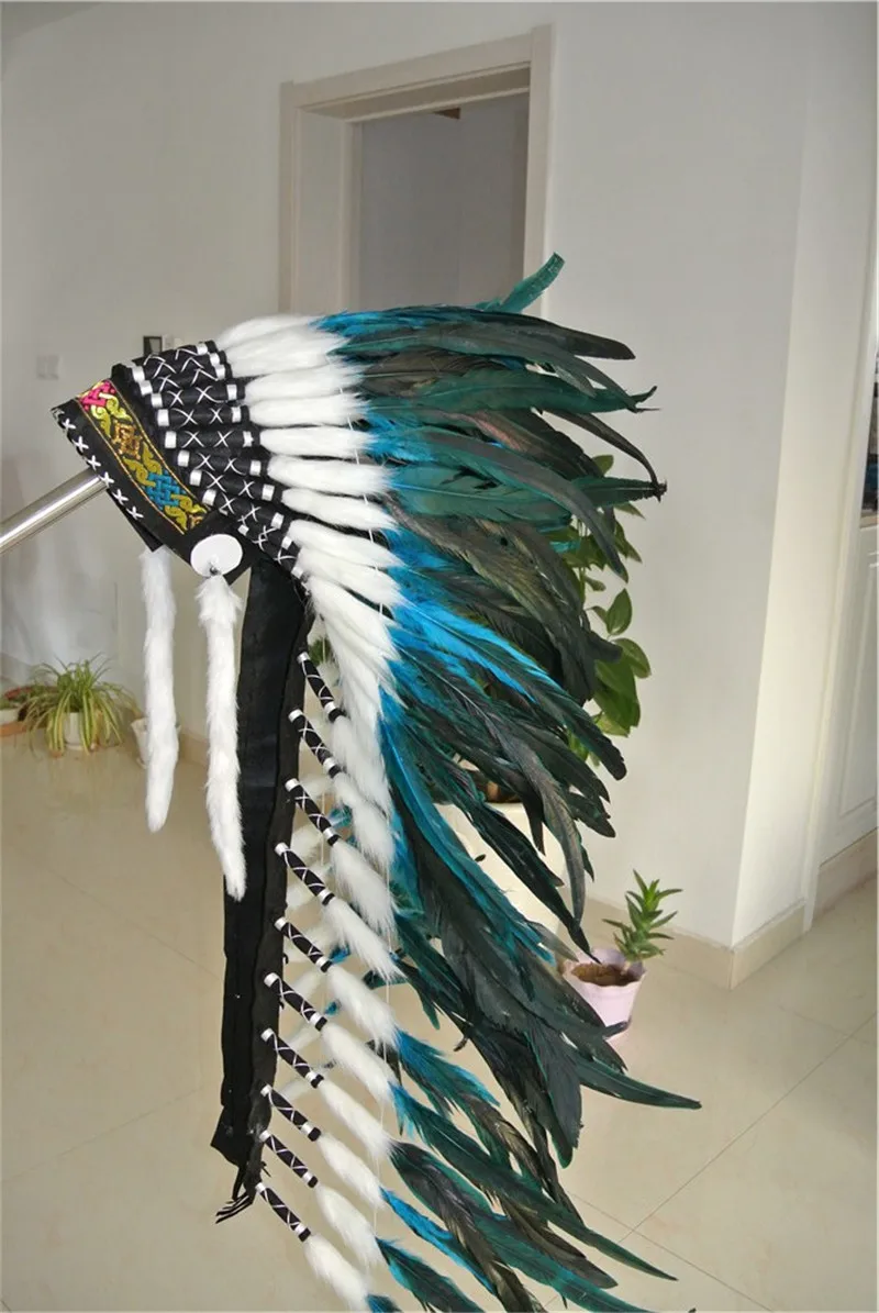 36 дюймов Бирюзовый головной убор из перьев повязка на голову ручной работы