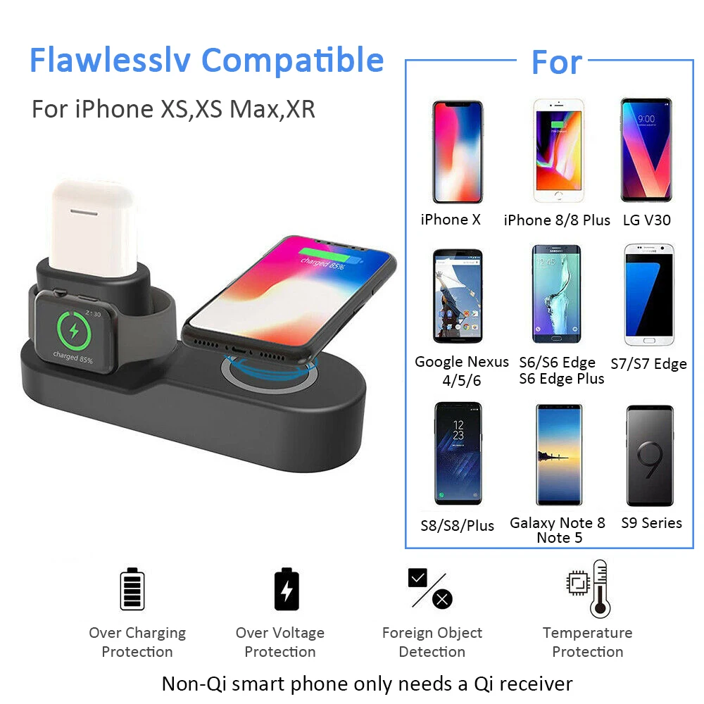 4 в 1 беспроводная зарядная станция для iPhone XS Max XR X 8 Plus быстрая зарядная док-станция для Apple Watch 3 2 зарядная подставка