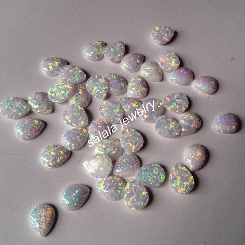 100pcs /lot Free Shipping 8x10mm Synthetic Opal Snow White Pear Cabochon Stone Price | Украшения и аксессуары