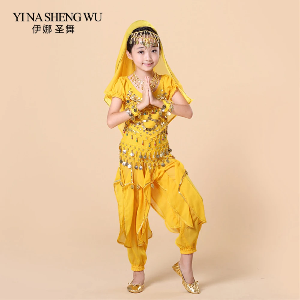 Детские индийские костюмы для танца живота комплект из 5 предметов (топ + брюки