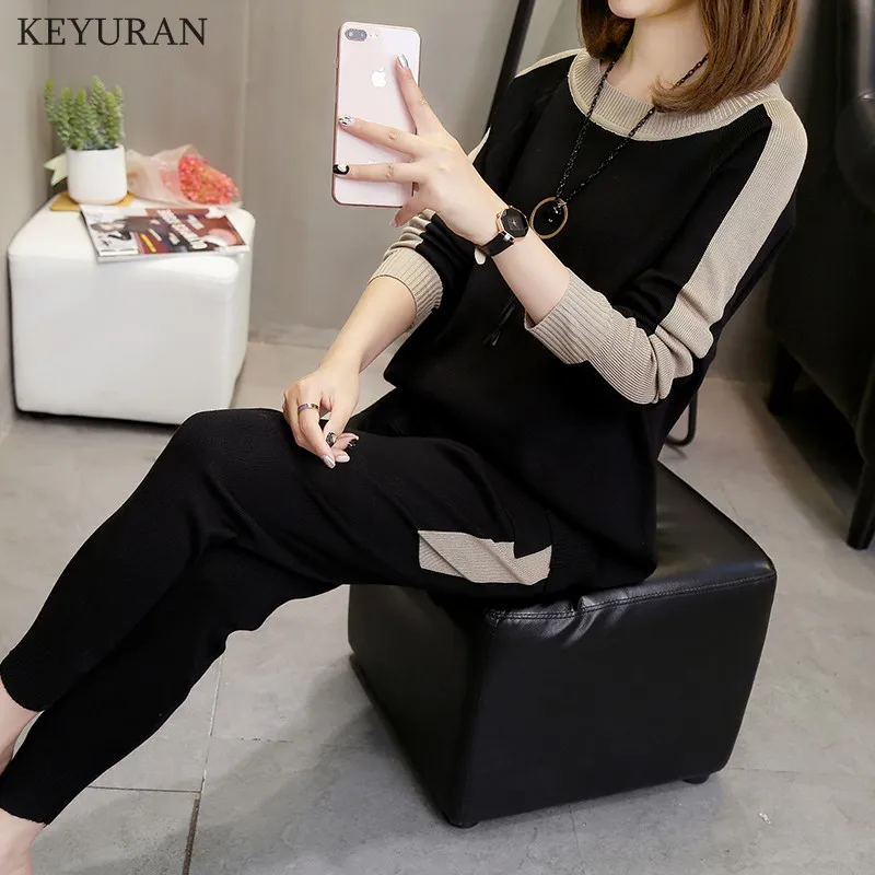 Женский трикотажный костюм спортивный из 2 предметов Свободный Топ + длинные