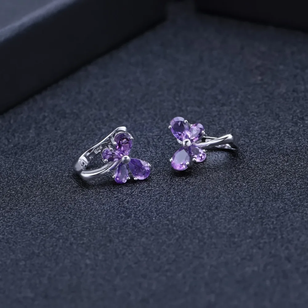 GEM'S BALLET 2.30Ct натуральный аметистовый драгоченный камень 925 пробы Серебряный Винтаж бабочка серьги гвоздики для женщин подарок ювелирные изделия