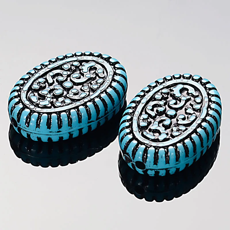 

35x 7x18x26mm Acrylic Flat Oval Antique Design Beads With Gild Gold Lined Loose Beads For Jewelry Making Supplies