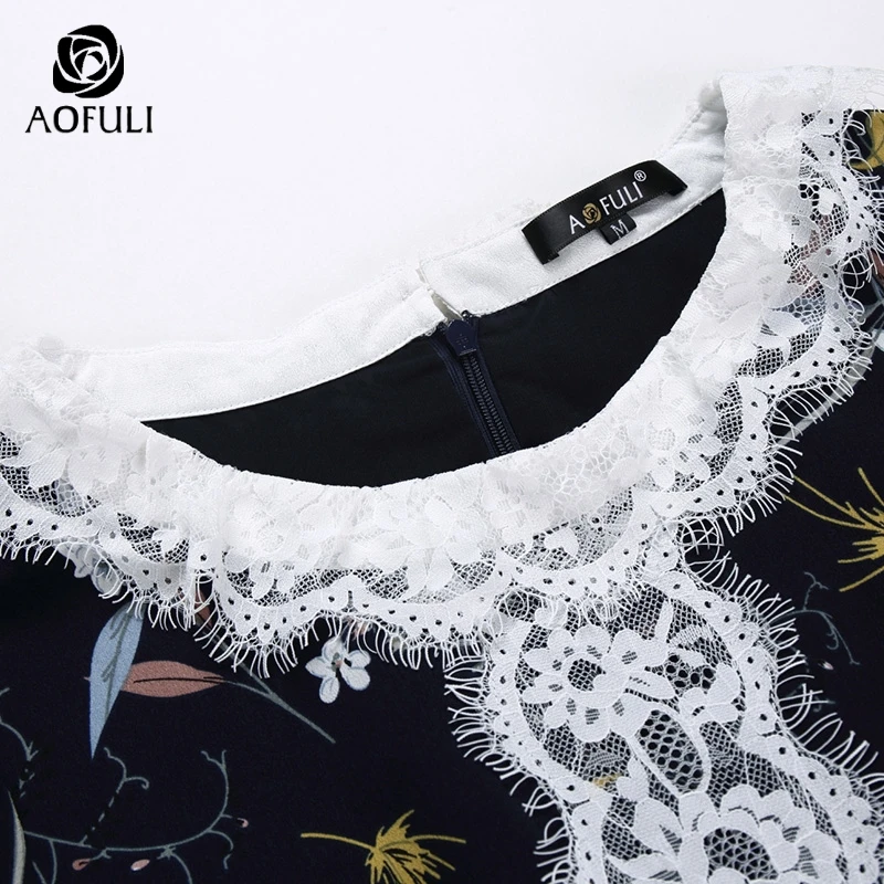 AOFULI с цветочным принтом Для женщин летнее платье кружевом плюс Размеры