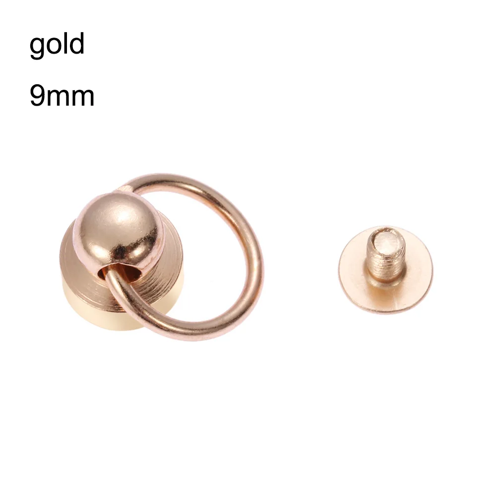 9mm-gold 2019NEW 10 шт латунные заклепки с закручивающейся задней круглой головкой, детали для кожевенного ремесла, одежда/Сумка/Обувь, латунные гвозди - Цвет: 9mm-gold