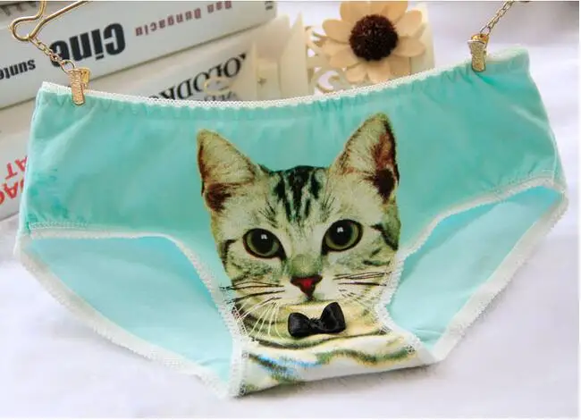 Free Shipping 2019 new cat 3D pattern triangulation small ladies underwear full cotton feline Size M L #7340 | Женская одежда