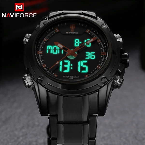 Марка naviforce Часы Мужская Роскошная Полный Сталь кварцевые часы светодиодный
