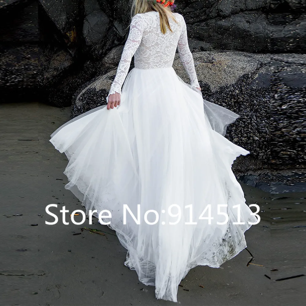 Кружевное пляжное свадебное платье с длинным рукавом 2020 свадебные платья в стиле