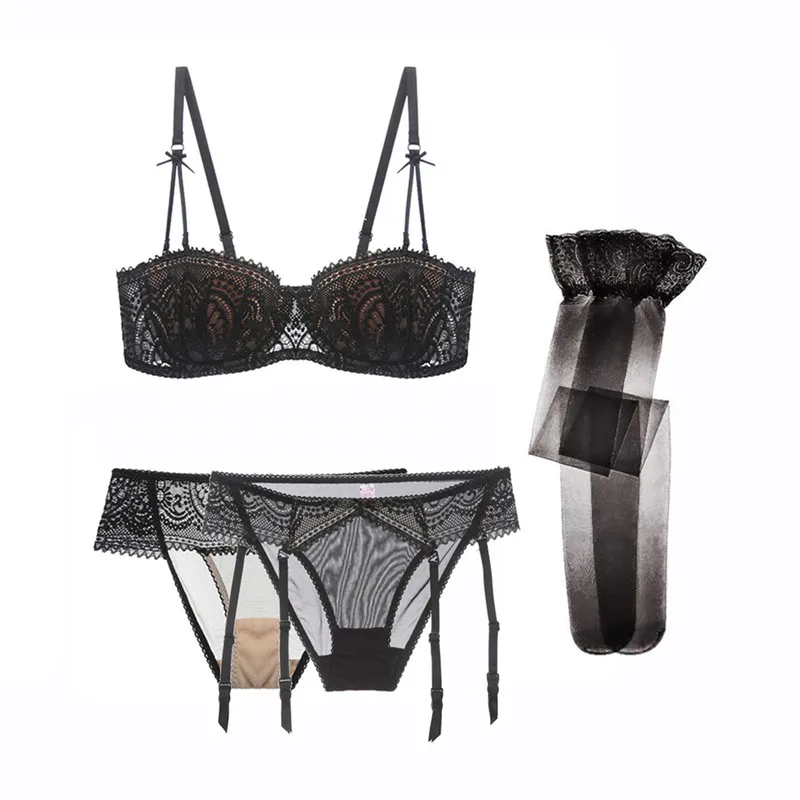 Комплект нижнего белья из кружевного бюстгальтера и трусов 4 шт./лот|Комплекты
