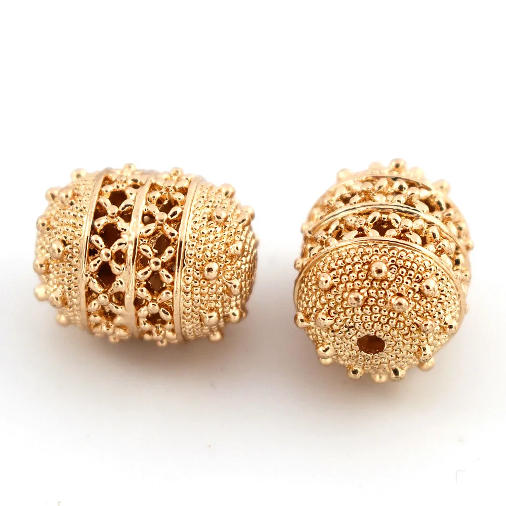 

Dubai Gold African Spacer Beads Hollow Oval Drum Connectors Beading DIY Findings for Indian Chile Men Women Wedding Jewelry Set