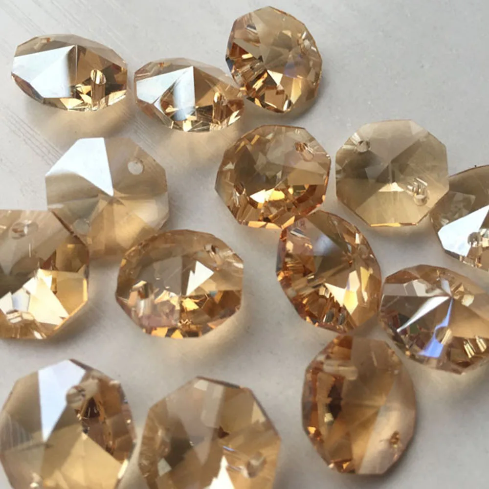 champagne 200PCS 14mm Crystal Octagon Beads K9 Crystal 2 Holes Diy Wedding& Home Decoration Crystal Chandelier Lighting Parts - Цвет: champagne