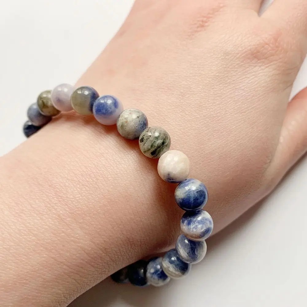 Bhuann 8mm Natural Sodalite Stone Blue Vein Beads Bracelet Handmade Stretch Elastic Cord Strand Dropship 1pc | Украшения и