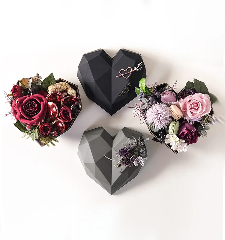 

Heart Diamonds Shaped Flower Box Bouquet Florist Gift Packaging Boxes Anniversary Birthday Arrangement Box Party Home DIY Decor
