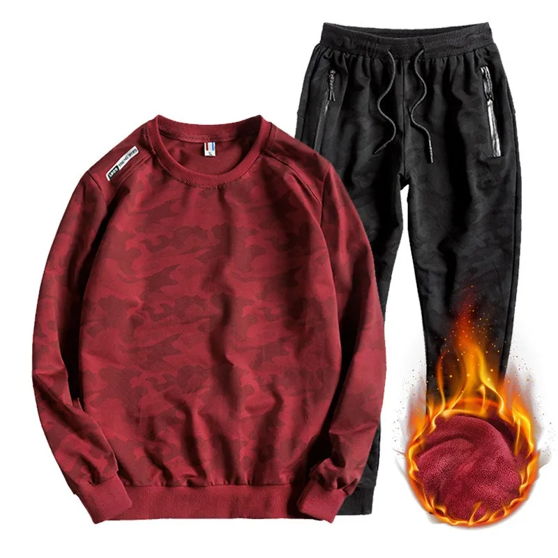 Мужской зимний теплый спортивный костюм с флисовой подкладкой повседневный