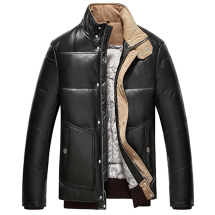 leather coat Новинка, зимний пуховик из натуральной кожи, Теплая мужская кожаная куртка, овечья кожа, пальто, мужская куртка из натуральной кожи, толстая - Цвет: leather coat