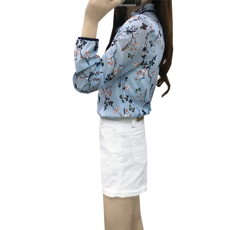 Новинка 2017 шифоновая блузка с цветочным принтом рубашки женские повседневные