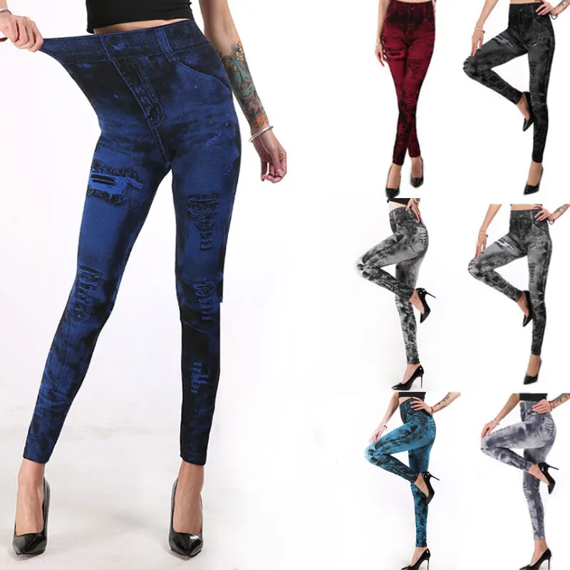 Леггинсы, джинсы из искусственного денима, узкие Джеггинсы для фитнеса, S-3XL, женские сексуальные джинсы с высокой талией, обтягивающие леггинсы из эластичной ткани
