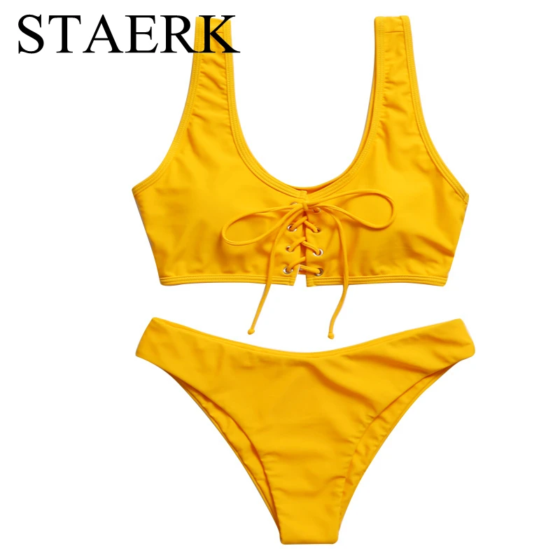 STAERK 2018 Горячая Хлопок неоновый цвет спортивный купальник женский пуш ап Талия