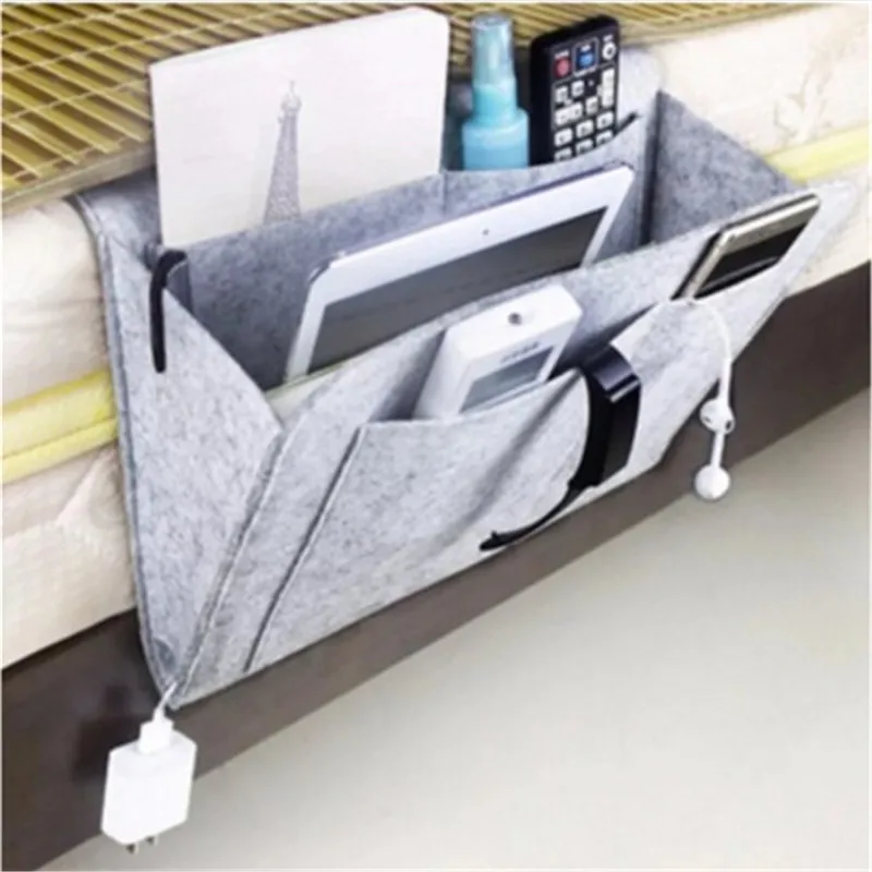 

Bedside Deskside Felt Storage Organizer Bag With 2 Small Pockets For Organizing Tablet Magazine Cell Phone Holder