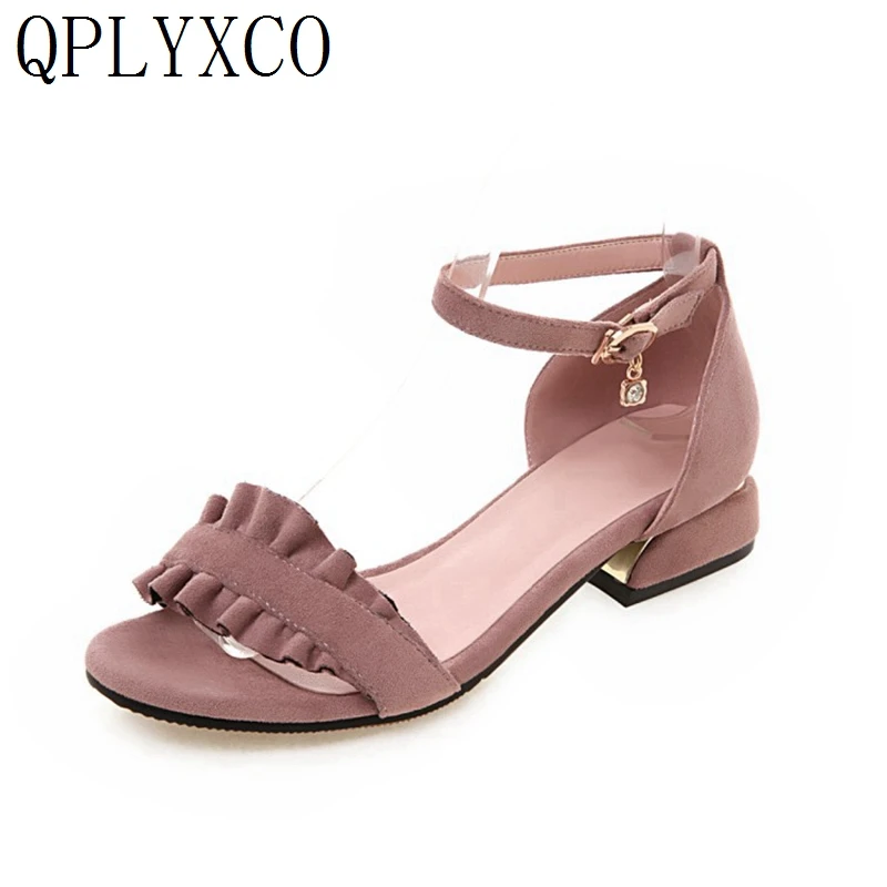 

QPLYXCO 2019 New Sweet Elegant Big Size 33-45 Summer Sandals women square Low Heels Party Wedding Footwear shoes woman 76-8