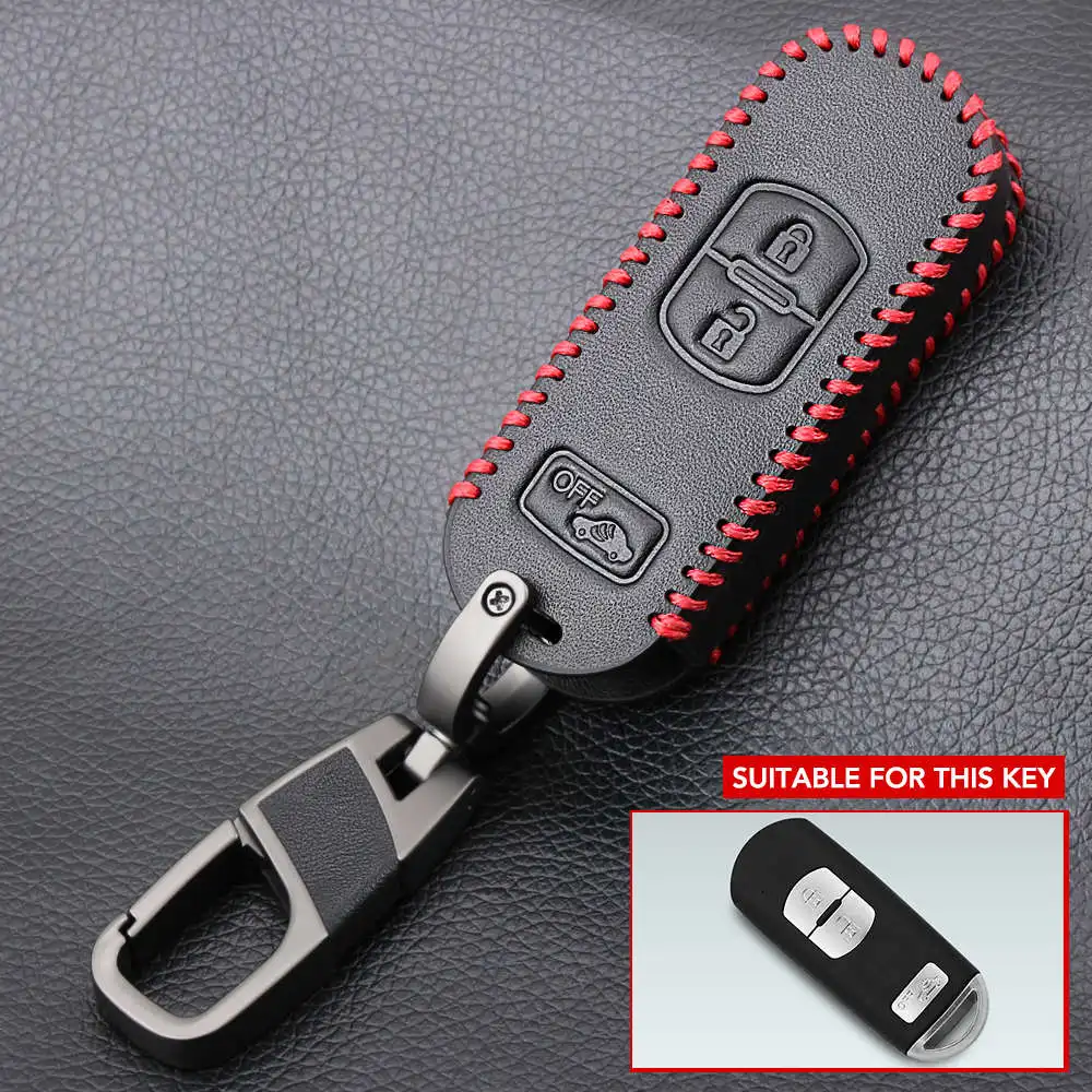 3 Buttons Red Line Кожаный чехол для автомобильных ключей, смарт-брелок с дистанционным управлением, защитная крышка, брелок для ключей, сумка для Mazda 3 CX9 CX3 CX5 CX7, скоростные автомобильные аксессуары - Название цвета: 3 Buttons Red Line
