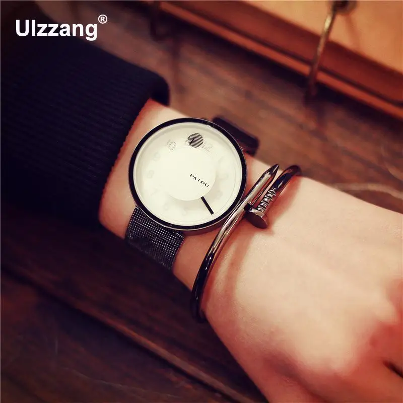 Мужские кварцевые часы Paidu полностью из нержавеющей стали с принтом пальца