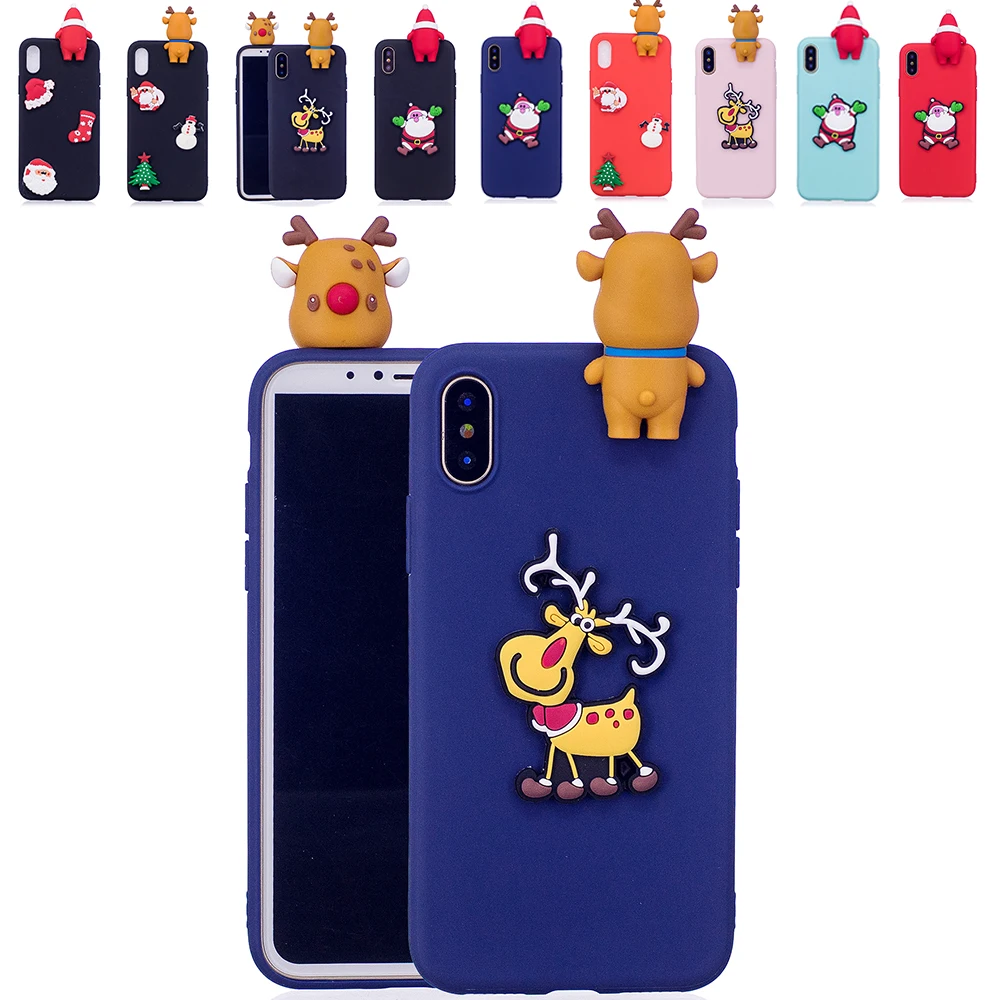 3D Christmas Moose Santa Claus Phone Case For iPhone XR XS Max X 8 7 6S 6 Plus Cute Soft TPU Cover 5 5S SE Cases |