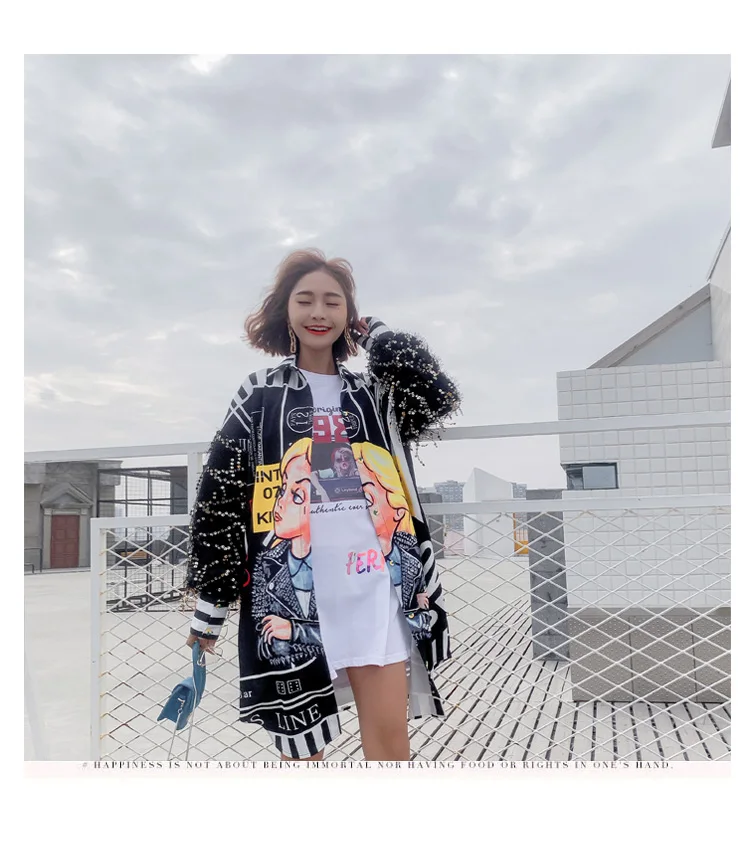 Таиланд стиль Harajuku Мультфильм блузка женская блузка и топы блестки футболка с кисточками длинный рукав женский кардиган LT534S50