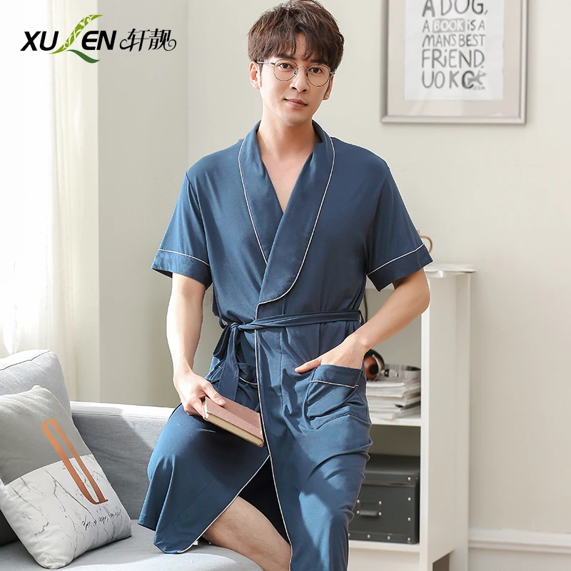 Мужская одежда для сна модальный банный халат кимоно летний Халат короткий рукав