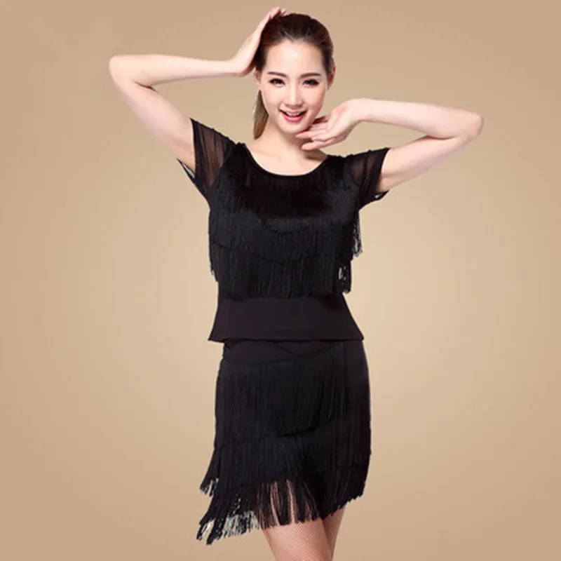 

2017 New Sexy Women Tassels Latin Dance Skirts Salsa Cha Cha Tango Dress