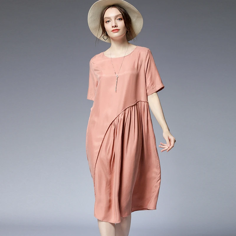 Female Summer Work Beach Black Pink Fashion Dresses Plus Size 2020 Woman Khaki Solid Casual Oversized Party Loose Elegant Dress | Женская