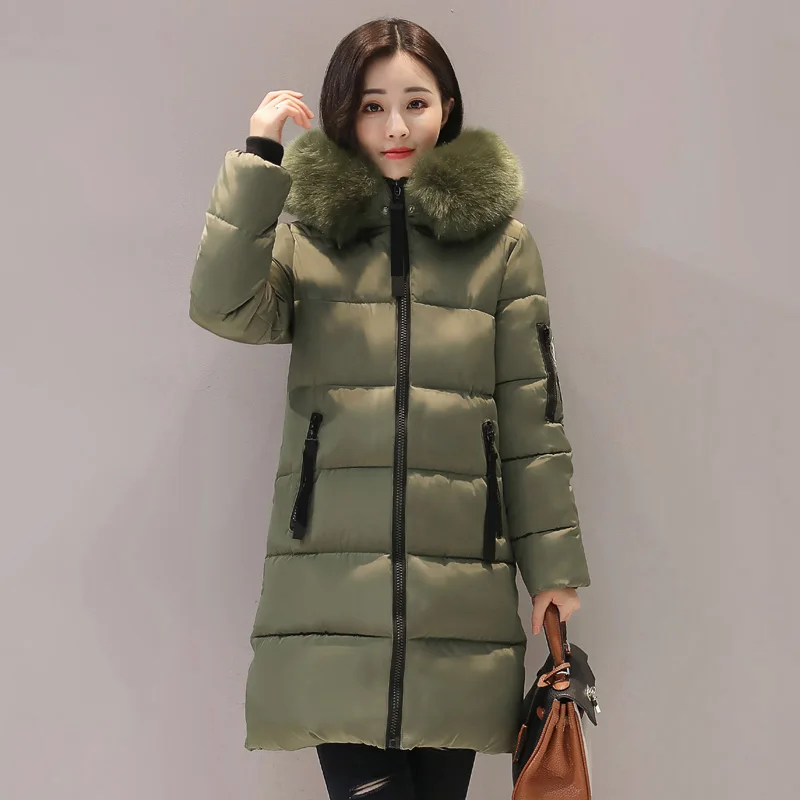 ARMY GREEN Новая модная женская зимняя куртка с меховым воротником, теплое Женское зимнее пальто с капюшоном - Цвет: ARMY GREEN