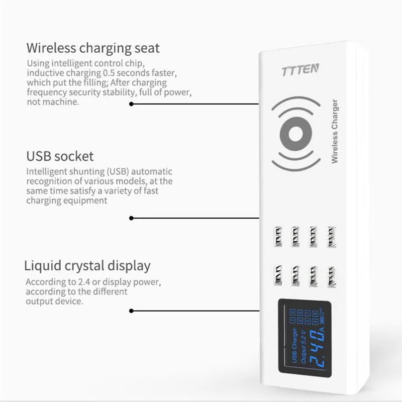 TTTEN QI Беспроводной USB Зарядное устройство 8 мобильного телефона s Smart светодиодный