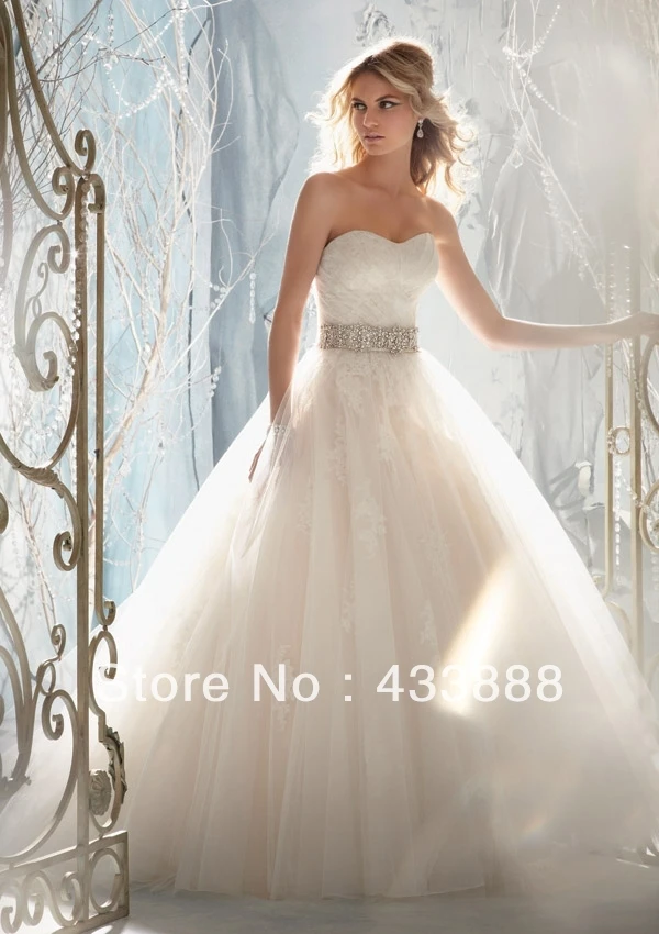 2014 New Ball Gown Sweetheart Waist Beaded Bows Applique Sweep/Brush Wedding Dresses Luxury g-0547 | Свадьбы и торжества