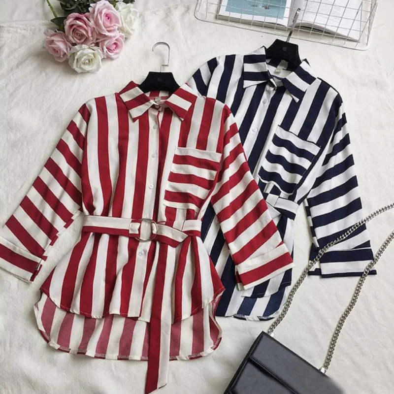 

Women's Blouses Loose Casual Shirts Fashion Striped Print Long Sleeve Shirts Tops