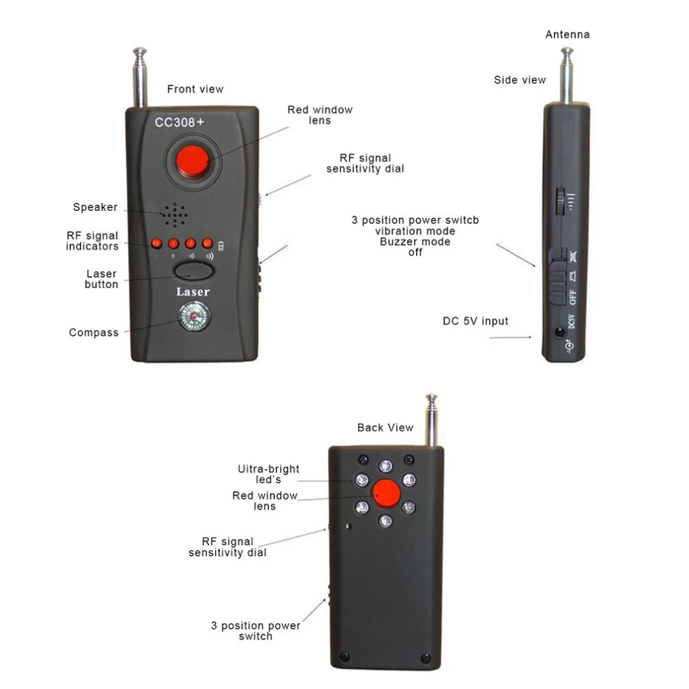 Full Range Wireless GPS Signal Detector Anti-Spy Bug Detect Scanner Laser Detection Radio Vibration Beep Warnings | Безопасность и