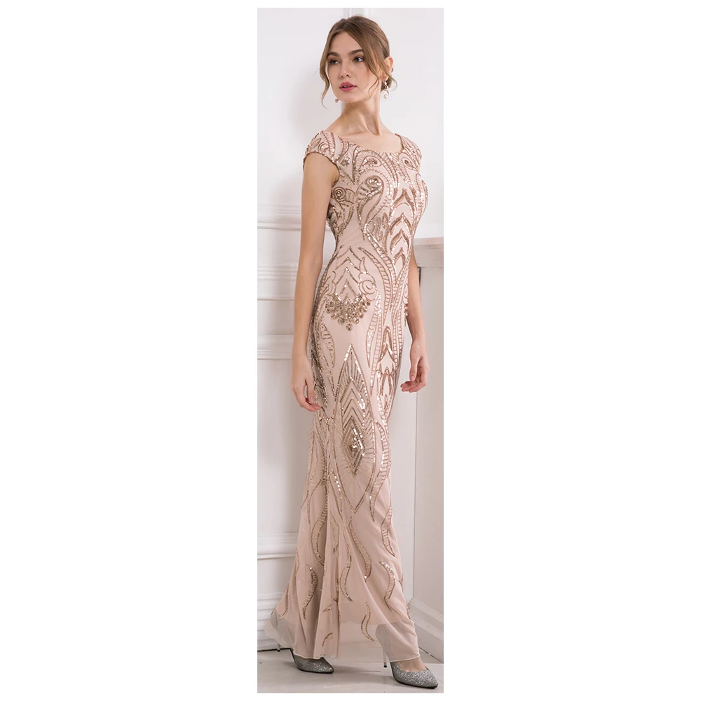 Женское платье с блестками Angel-fashions длинное вечернее рукавом-крылышком расшитое