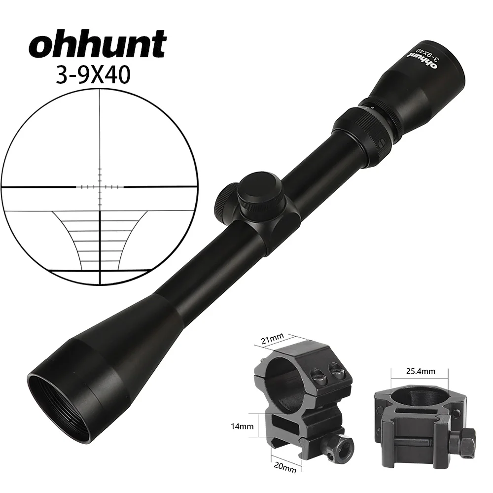 with Picatinny Rings Ohhunt 3-9X40 охотничьи прицелы для стрельбы тусклый полированный финишный мелкий Mil точечный оптический прицел распродажа - Цвет: with Picatinny Rings