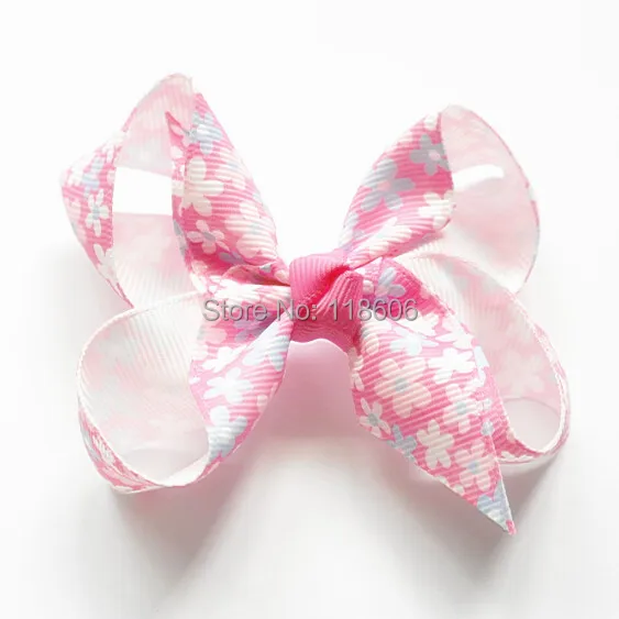 

80pcs/lot Hot Sale Print Flowers Grosgrain Ribbon Hair Bow Free Shipping