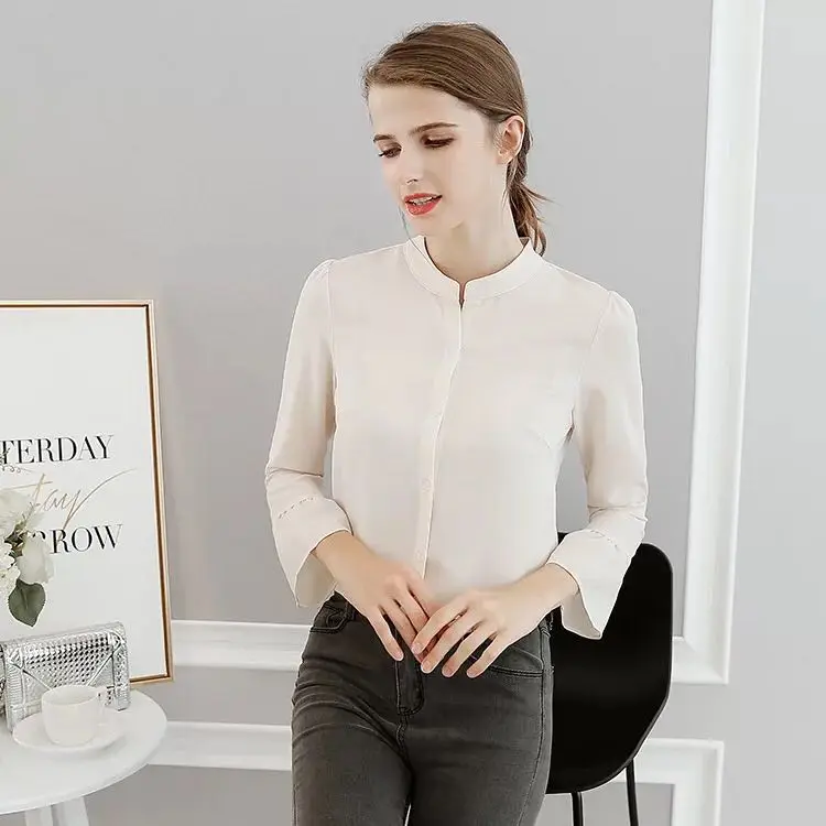 Casual Blusa Feminina Tops Lady Shirt Spring and Summer New Women's Sleeve Chiffon Women Loose Solid Color Base |