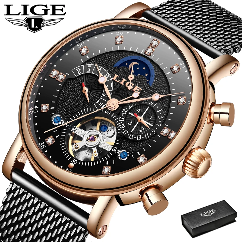 LIGE мужские s часы Роскошные модные брендовые механические automatic Tourbillon