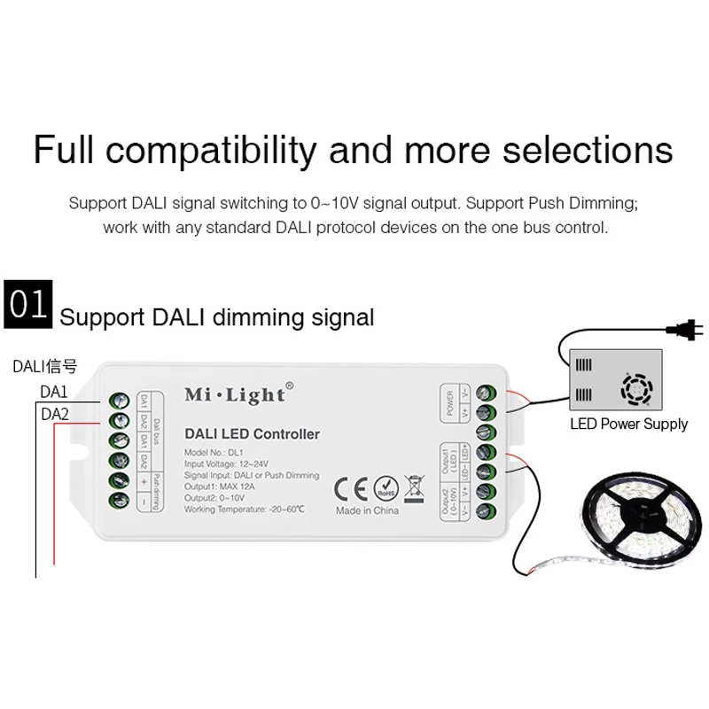 Светодиодный контроллер MiBOXER DL1 DALI DC12 ~ 24 В Входной сигнал Dimming/Push dimmingMax 12A