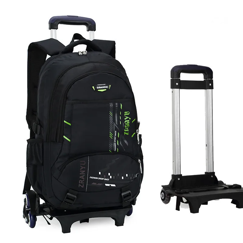 2 wheels green Последние съемные детские школьные сумки с колесами лестницы дети большой мальчик Тележка школьный багаж книга сумки на колесах Рюкзак - Цвет: 2 wheels green