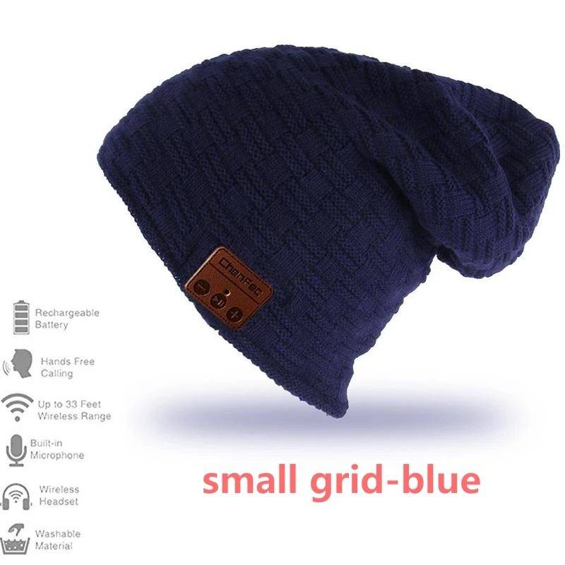 small-grid-blue Bluetooth шляпа мода беспроводной Bluetooth CHENFEC шапка с стереонаушники гарнитуры наушники Колонки микрофон лучшие подарки - Цвет: small-grid-blue