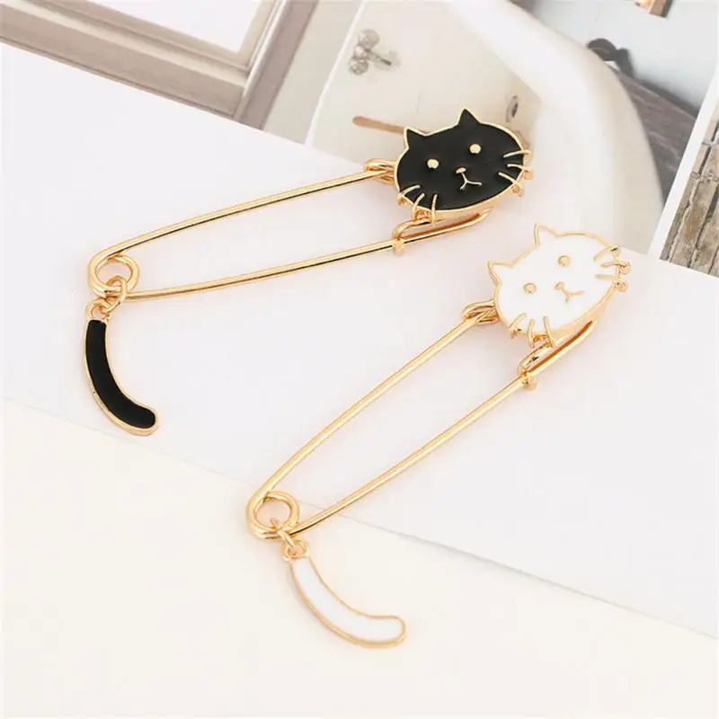 Черный белый цвет кошки Котенок лица хвост брошь для Для женщин девочек мужчин