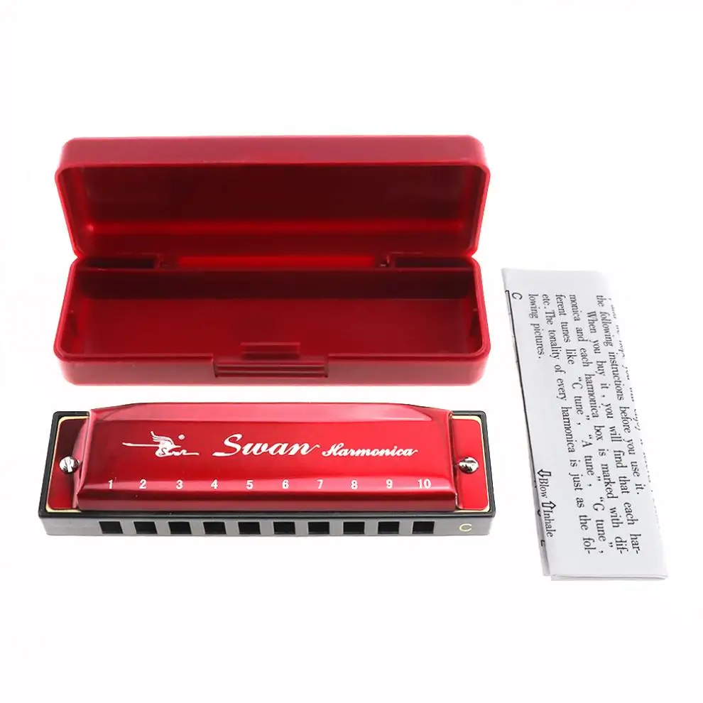 

10 Holes Red High Quality Harmonica Diatonic Blues Harp Mouth Organ Reed Musical Instrument Stainless Steel for Beginner