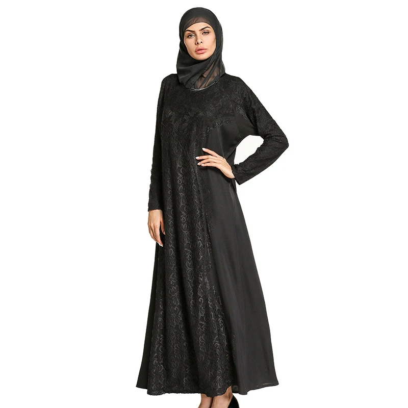 

Мусульманское черное кружевное Макси-платье Abaya, кимоно, бриллианты, длинное платье, хиджаб, свободный стиль, Джаба Рамадан, Ближний Восток, ...