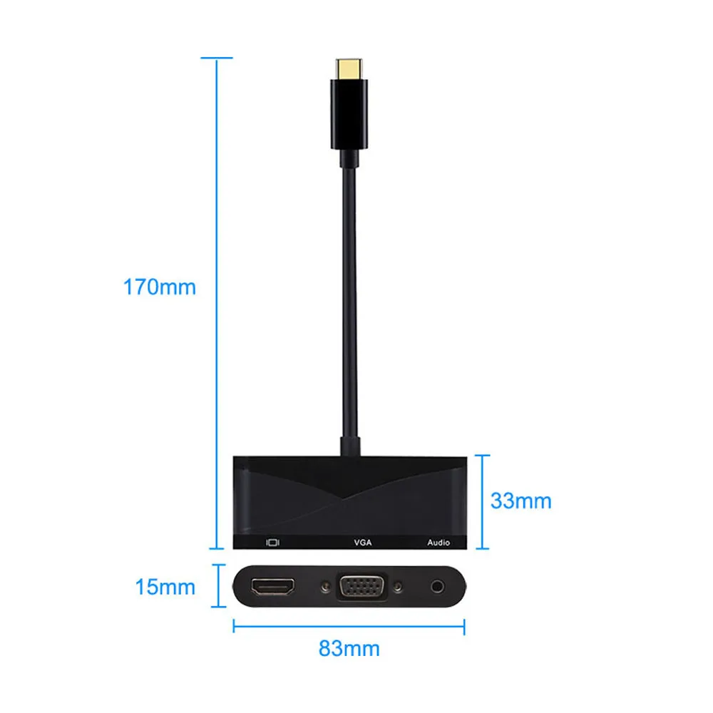 YKSO USB C Тип к HDMI VGA 3 5 мм аудио адаптер в 1 Thunderbolt Порты и разъёмы совместимы + 2 0